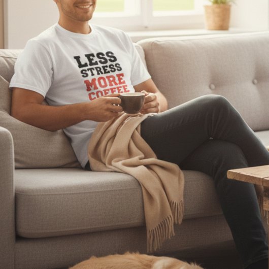 ミニマリスト レスストレス モアコーヒー 楽しい名言 Tシャツ