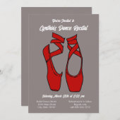 ミニマリスト レッド バレエ ダンス リサイタル ご招待 招待状 (正面/裏面)