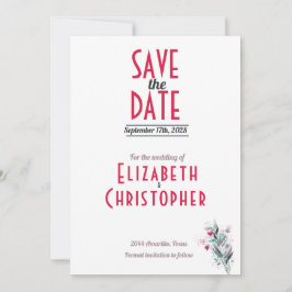 ミニマリスト レッド フラワー セーブ・ザ・デート カード