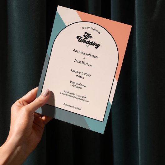 ミニマリスト レトロ オレンジ ジオメトリック ザ ウェディング オブ 招待状