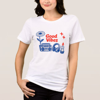 ミニマリスト・レトロ・グッドバイブス・ラインアートコラージュ トライブレンドTシャツ