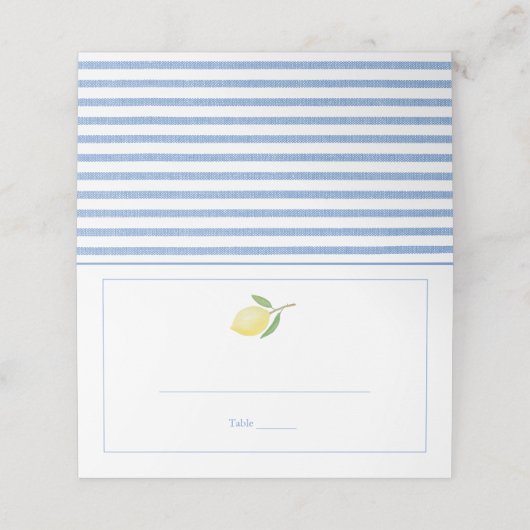 ミニマリスト レモンのシアサッカー ストライプ ブライダル シャワー プレイスカード (外部開封)