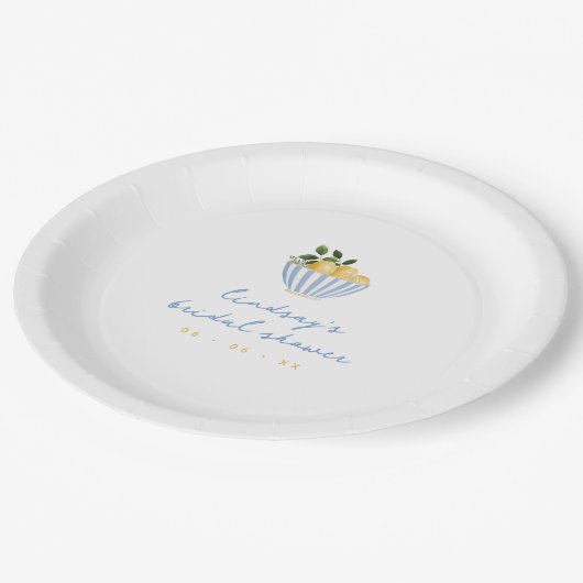 ミニマリスト レモン ブルー & イエロー ブライダル シャワー ペーパープレート (アングル)