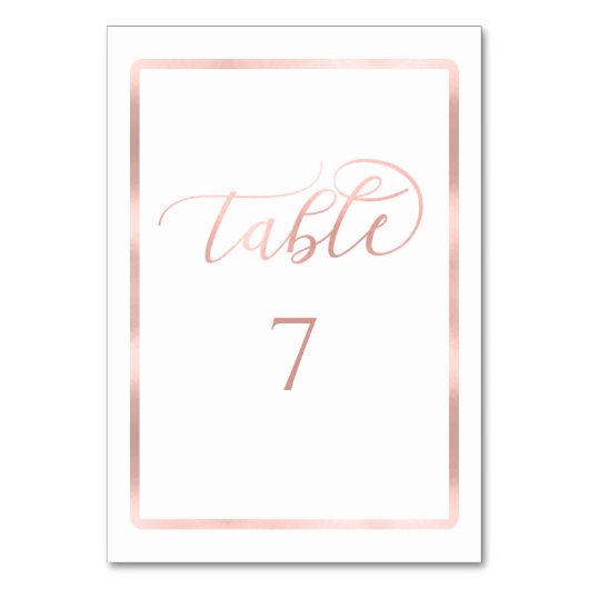 ミニマリスト ロマンチック ローズゴールド フレーム カリグラフィー テーブルナンバー (正面)
