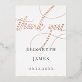 ミニマリスト ローズゴールド カリグラフィー サンクス ウェディング 箔シーズンカード (正面)