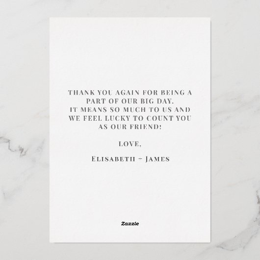 ミニマリスト ローズゴールド カリグラフィー サンクス ウェディング 箔シーズンカード (裏面)