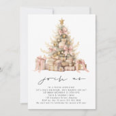 ミニマリスト ローズゴールド ブラッシュ クリスマスパーティ 招待状 (正面)