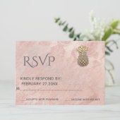 ミニマリスト ローズゴールド 大理石 ゴールド パイナップル RSPV 招待状 (スタンド正面)