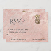 ミニマリスト ローズゴールド 大理石 ゴールド パイナップル RSPV 招待状 (正面/裏面)