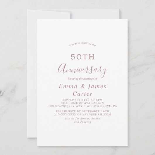 ミニマリスト ローズゴールド 50周年 結婚記念日 招待状 (正面)