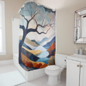 ミニマリスト・ローン・ツリー・ランドスケープ・アート シャワーカーテン (インサイチュ)