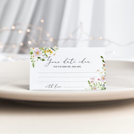 ミニマリスト ワイルドフラワーズ デート夜のアイデア。デート瓶 エンクロージャーカード