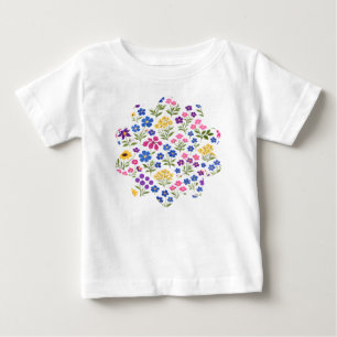 ミニマリスト ワイルドフラワー シームレス パターン オン ホワイト ベビーTシャツ