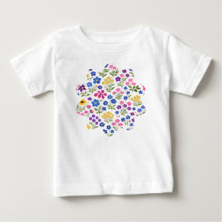 ミニマリスト ワイルドフラワー シームレス パターン オン ホワイト ベビーTシャツ