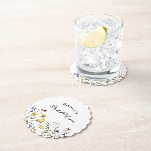 ミニマリスト ワイルドフラワー ブライダルシャワー ペーパーコースター (インサイチュ)