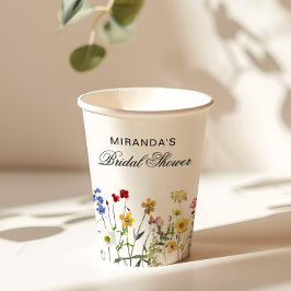 ミニマリスト ワイルドフラワー ブライダルシャワー リターン 紙コップ