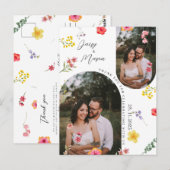 ミニマリスト ワイルドフラワー ボタニカル 結婚式のお礼 ポストカード (正面/裏面)