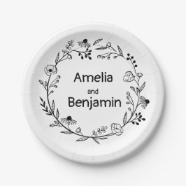 ミニマリスト ワイルドフラワー リース フォーク ラスティック ウェディング ペーパープレート