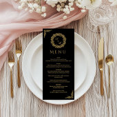 ミニマリスト ワイルドフラワー リース フォーク ラスティック ウェディング メニュー