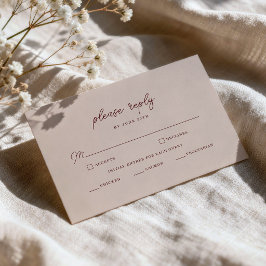 ミニマリスト・ワインレッド結婚式RSVPカード エンクロージャーカード