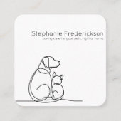 ミニマリスト・ワンラインアートペットシッター犬猫 スクエア名刺 (正面)