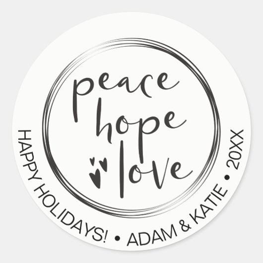 ミニマリスト • 休日 • 平和 希望 愛 • サークル ラウンドシール (正面)