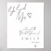 ミニマリスト「彼女はYesのブライダルシャワー歓迎を言った ポスター (正面)