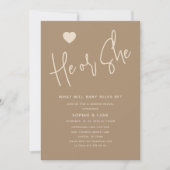 ミニマリスト 彼 彼女 ブラウン 性別発表 招待状 (正面)
