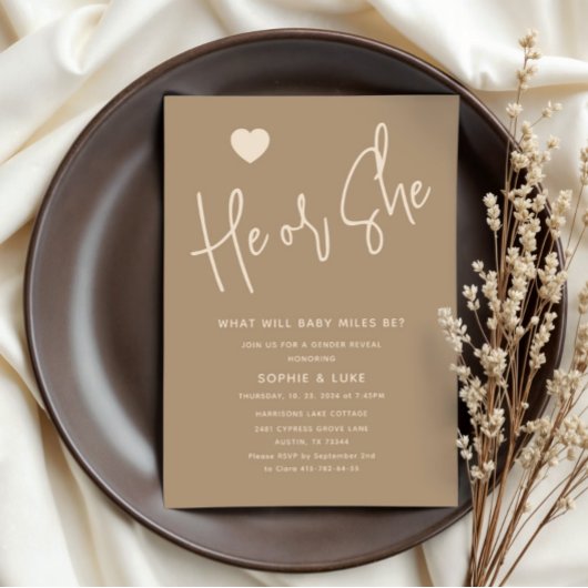 ミニマリスト 彼 彼女 ブラウン 性別発表 招待状