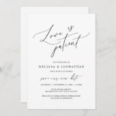 ミニマリスト、恋は忍耐強く、日付カードを変更 招待状 (正面/裏面)