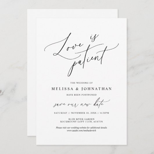 ミニマリスト、恋は忍耐強く、日付カードを変更 招待状 (正面/裏面)