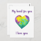 ミニマリスト 愛してる レインボー ウォーターカラー ハート ポストカード (正面/裏面)