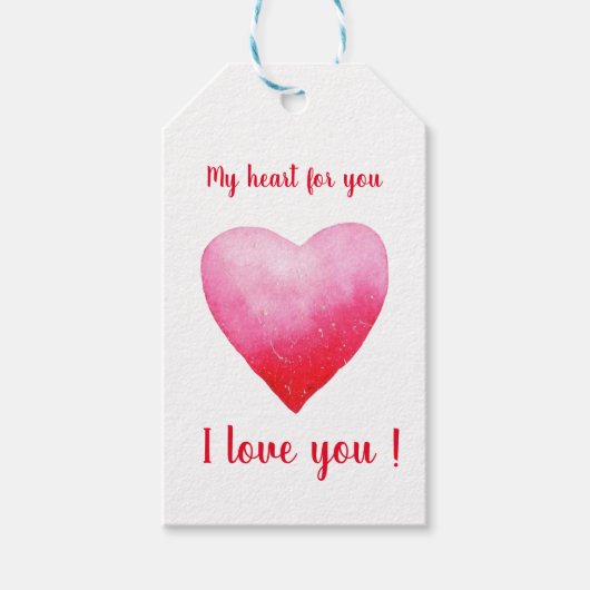ミニマリスト 愛してる 赤い水彩ハート ギフトタグ (正面)