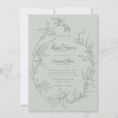 ミニマリスト 手描きの蔓 サージュグリーン グレー 招待状 (正面)