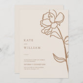ミニマリスト 手描き フラワー アイボリー ウェディング 招待状 (正面/裏面)