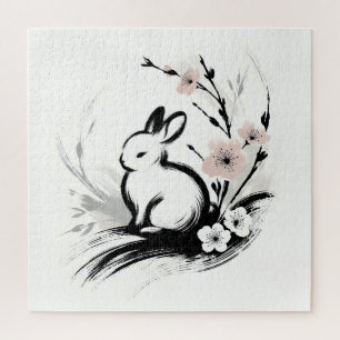 ミニマリスト 春 ゼン うさぎ 桜 ジグソーパズル