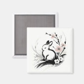 ミニマリスト 春 ゼン ウサギ 桜 マグネット (正面/裏面)