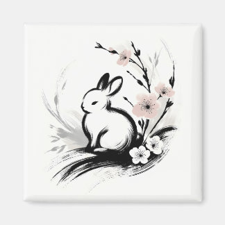ミニマリスト 春 ゼン ウサギ 桜 マグネット