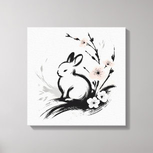 ミニマリスト 春 禅 ウサギ 桜 キャンバスプリント