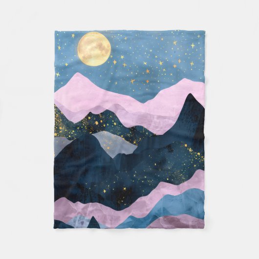 ミニマリスト 月 星 天体 山 谷 フリースブランケット (正面)