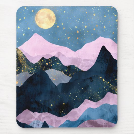 ミニマリスト 月 星 天体 山 谷 マウスパッド (正面)