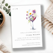 ミニマリスト 水彩 フラワー ワイン グラス ブライダル シャワー 招待状