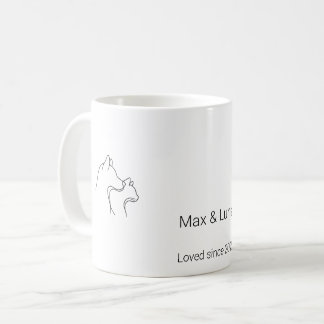 ミニマリスト 犬と猫の線画 オーダーメイド 名前入り マグカップ