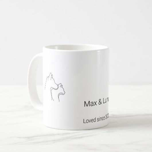 ミニマリスト 犬と猫の線画 オーダーメイド 名前入り マグカップ (正面左)