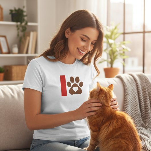 ミニマリスト 猫ママ Tシャツ - ブラウンの肉球ハート