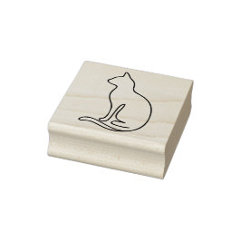 ミニマリスト 猫 ラインアート - 黒の輪郭のシルエット ラバースタンプ
