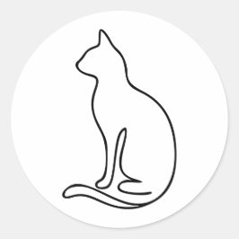 ミニマリスト 猫 ラインアート - 黒の輪郭 シルエット ラウンドシール
