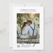 ミニマリスト 白と黒のウェディングフォト QRコード 招待状 (正面)