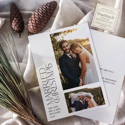 ミニマリスト 結婚したクリスマス 新婚 2枚の写真 シーズンカード