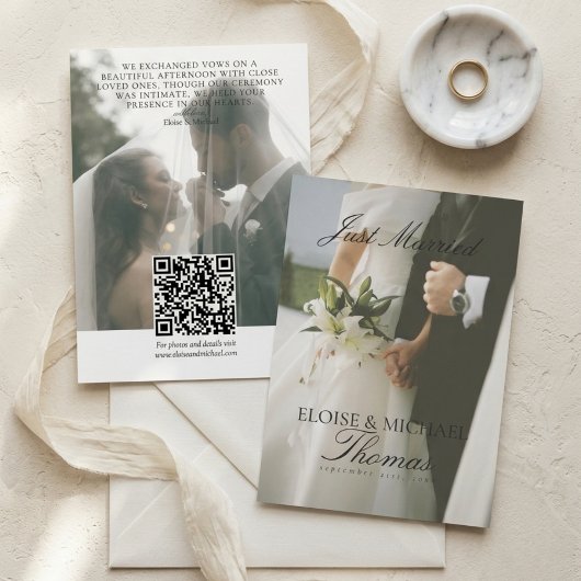 ミニマリスト 結婚しました 2枚の写真 QRコード ウェディング 案内状